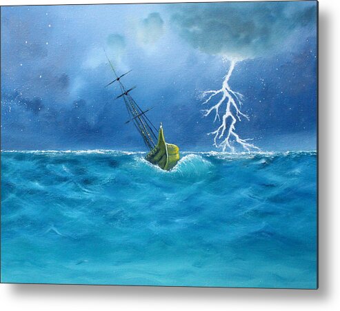 Stormy Skies Metal Print featuring the painting Ship in Stormy Seas by Toni Yasger