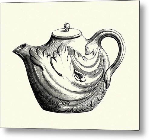 Engraving Metal Print featuring the drawing Italian earthenware teapot, 18th Century by Duncan1890