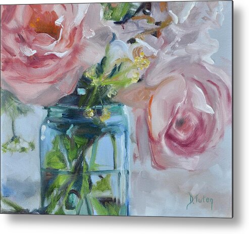Rose Metal Print featuring the painting Jar of Pink by Donna Tuten