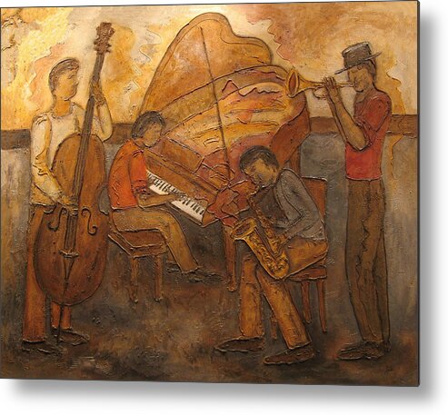 Impressionist Metal Print featuring the painting Jazz Quartet by Anita Burgermeister