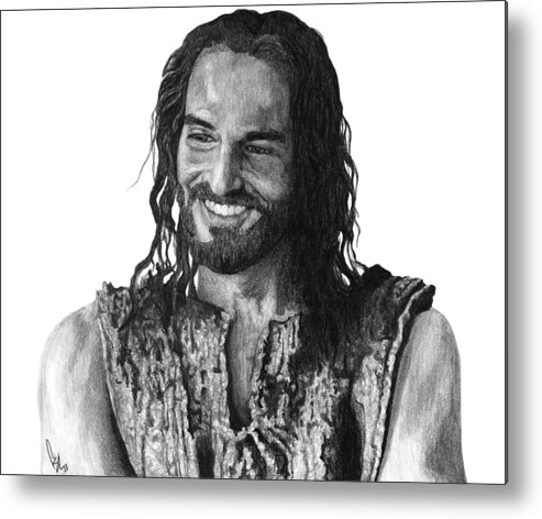 Drawing Metal Print featuring the drawing Jesus Smiling by Bobby Shaw