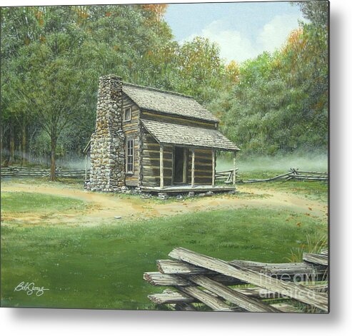 Landscape Metal Print featuring the painting John Oliver Cabin by Bob George