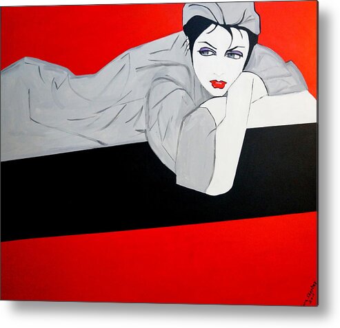 Art Deco Just Relaxing Metal Print featuring the painting Just Relaxing by Nora Shepley