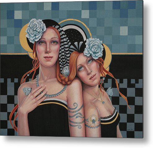 Figurative Metal Print featuring the mixed media Kindred Spirits by Susan Helen Strok