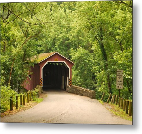 Red Metal Print featuring the photograph Kurtz Bridge in July by Bob Sample