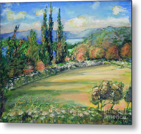 Oil Painting On Canvas Metal Print featuring the painting Landscape From Kavran by Raija Merila