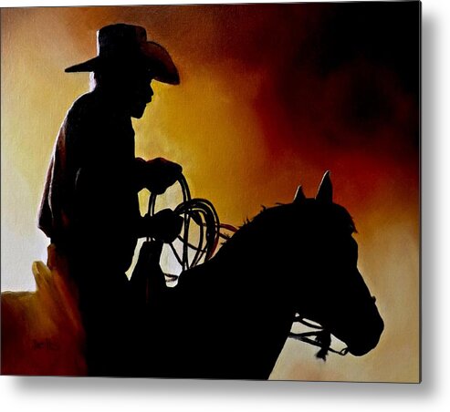 Cowboy Metal Print featuring the painting Last Roping by Barry BLAKE