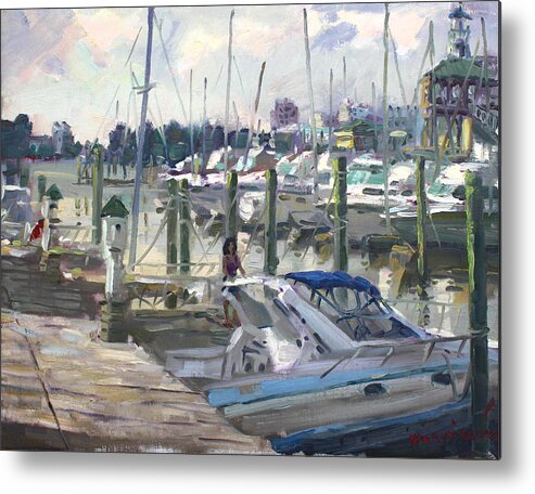 Virginia Harbor Metal Print featuring the painting Late Afternoon in Virginia Harbor by Ylli Haruni