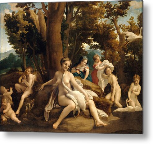 Correggio Metal Print featuring the painting Leda and the Swan by Correggio