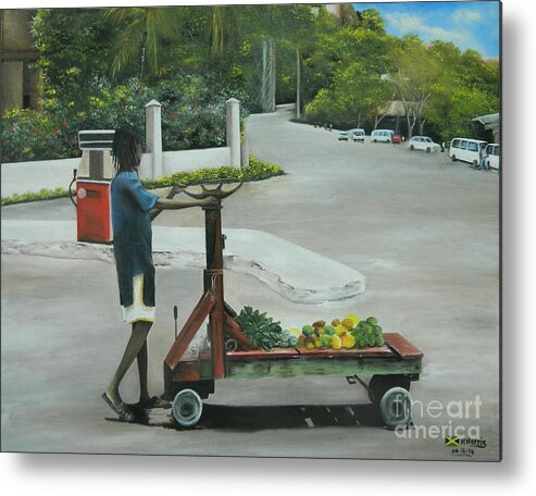 Tropical Metal Print featuring the painting Fitzroy the handcart bwoy by Kenneth Harris