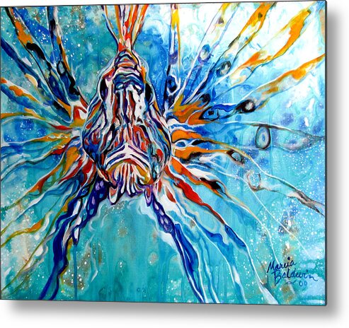 Fish Metal Print featuring the painting Lion Fish Blue by Marcia Baldwin