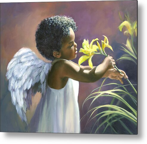 Angel Metal Print featuring the painting Little Black Angel by Laurie Snow Hein