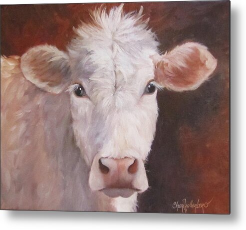Cow Art Metal Print featuring the painting Lizzy Has A Bad Hair Day by Cheri Wollenberg