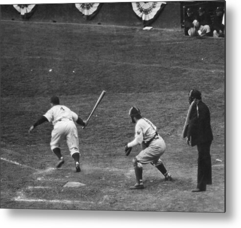 1930s Metal Print featuring the photograph Lou Gehrig Gets A Hit by Underwood Archives