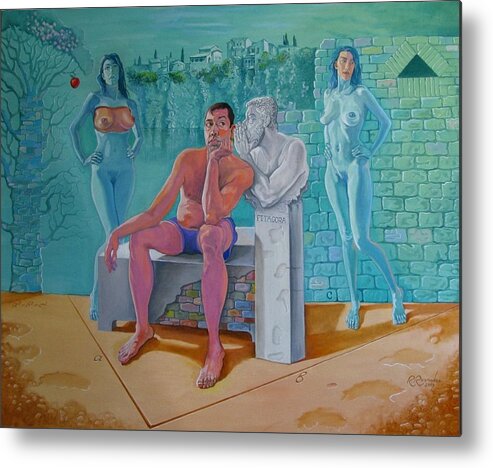 Nude Metal Print featuring the painting Love Triangle by Ramaz Razmadze