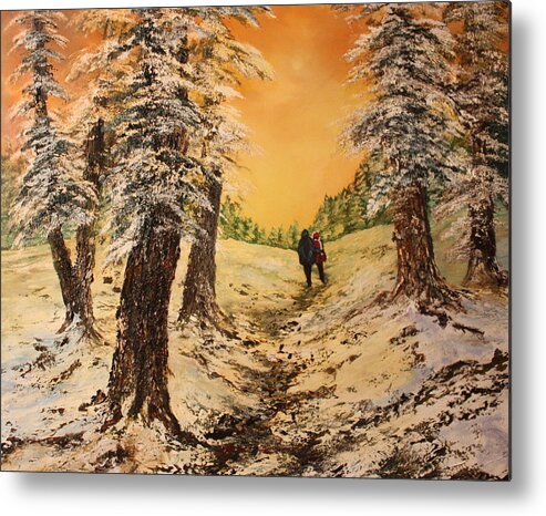 Cannock Chase. Lovers Metal Print featuring the painting Lovers in the Snow by Jean Walker