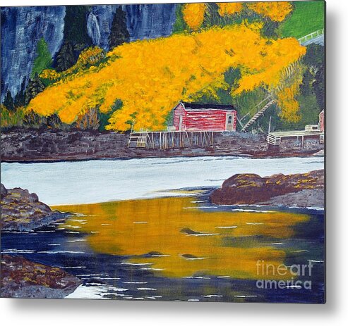  Barbara Griffin Metal Print featuring the painting Low Tide and Autumn Splendor by Barbara A Griffin