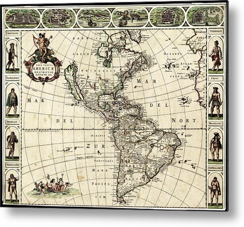 Americas Metal Print featuring the photograph Map Of The Americas by Library Of Congress, Geography And Map Division