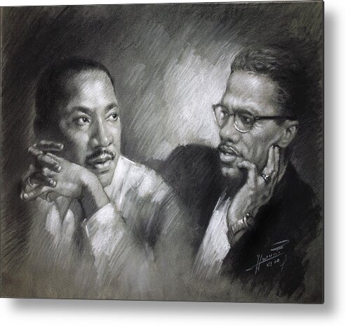 Malcolm X Metal Print featuring the drawing Martin Luther King Jr and Malcolm X by Ylli Haruni