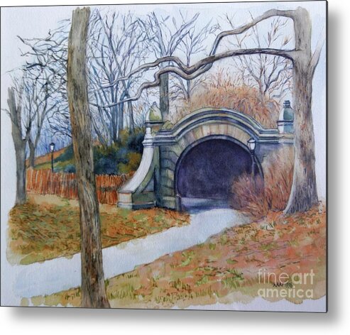 Meadowport Arch Metal Print featuring the painting Meadowport Arch Prospect Park by Nancy Wait