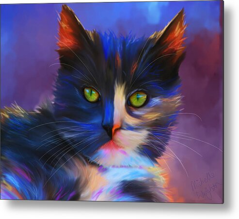 Cat Metal Print featuring the painting Meesha Colorful Cat Portrait by Michelle Wrighton