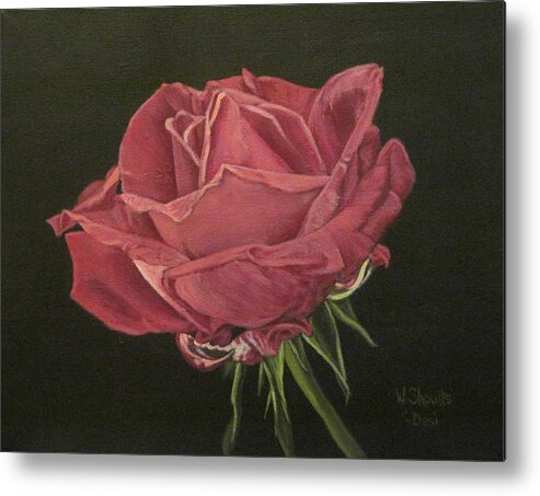 Rose Metal Print featuring the painting Mid Bloom by Wendy Shoults