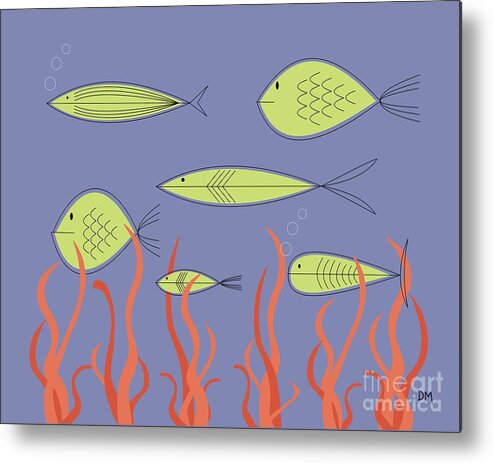 Abstract Metal Print featuring the digital art Mid Century Fish by Donna Mibus