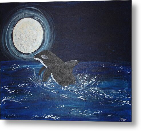 Whale Metal Print featuring the painting Midnight Swim by Angie Butler