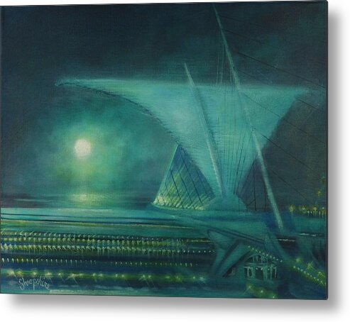  Burke Bris Soleil Metal Print featuring the painting Milwaukee's Calatrava by moonlight by Tom Shropshire