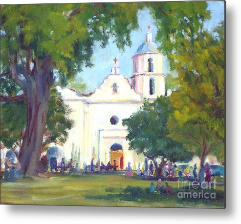 Landscape Metal Print featuring the painting Mission San Luis Rey by Joan Coffey