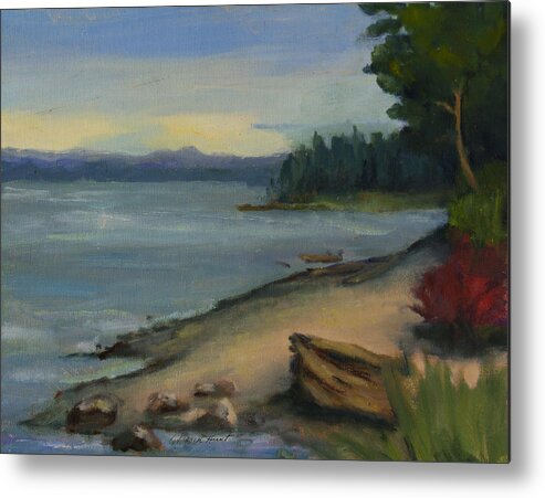 Maria Hunt Metal Print featuring the painting Misty October Puget Sound by Maria Hunt