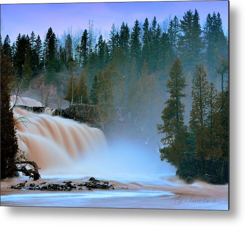 Waterfalls-water-state Parks-gooseberry Falls-minnesota -rocks-landscape-nature-mist Metal Print featuring the photograph Misty Morning by Gregory Israelson