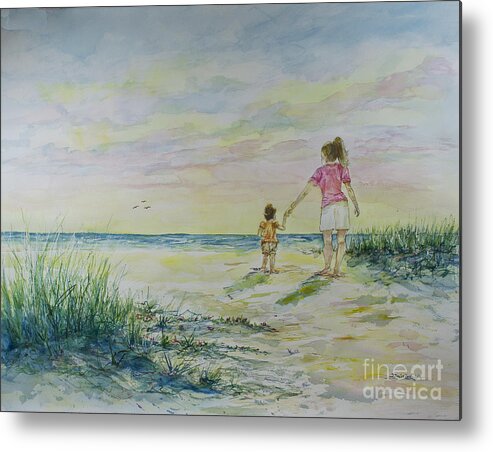 Beach Metal Print featuring the painting Mommy and Me at the Beach by Janis Lee Colon