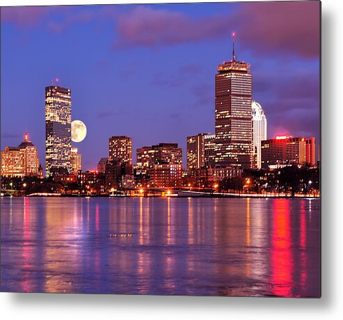 Boston Strong Metal Print featuring the photograph Moonlit Boston on the Charles by Mitchell R Grosky