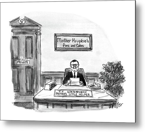 Mother Krupkie's Pies And Cakes
(businessman Sits At His Desk Reading A Letter Metal Print featuring the drawing Mother Krupkie's Pies And Cakes by Warren Miller
