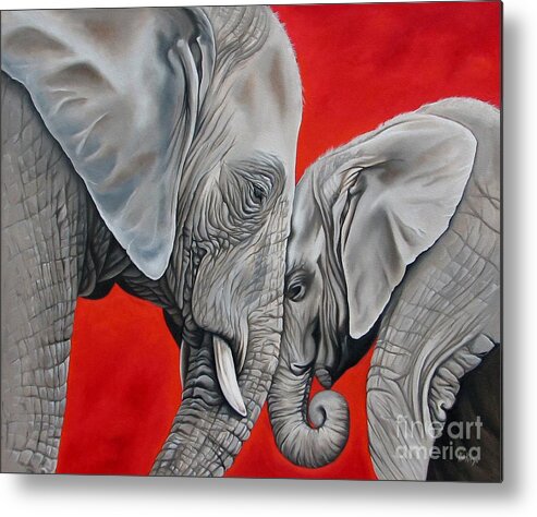 Elephant Metal Print featuring the painting Mothers Love by Ilse Kleyn