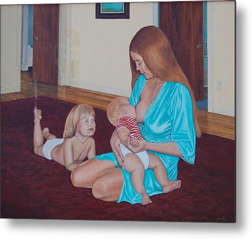 Portrait Metal Print featuring the painting Mother's Milk by AnnaJo Vahle