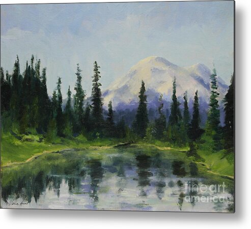 Mountains Metal Print featuring the painting Picnic by the Lake by Maria Hunt