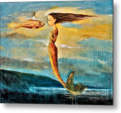 Mermaid Art Metal Print featuring the painting Mystic Mermaid III by Shijun Munns