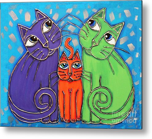 Neon Metal Print featuring the painting Neon Cat Trio #1 by Cynthia Snyder