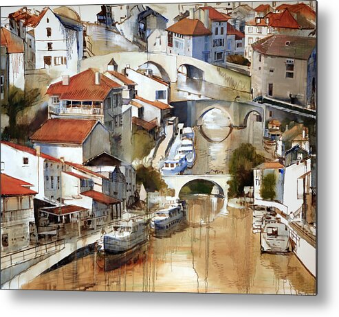 Landscape Metal Print featuring the painting Nerac France by Shirley Peters
