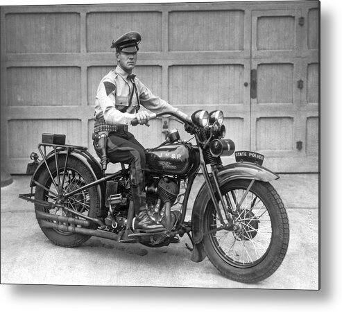 1930 Metal Print featuring the photograph New Jersey Motorcycle Trooper by Underwood Archives