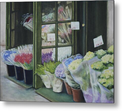 Fine Art Painting Metal Print featuring the painting New York Flower Shop by Rebecca Matthews