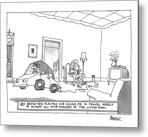 Automobiles Metal Print featuring the drawing New Yorker October 20th, 1997 by Jack Ziegler
