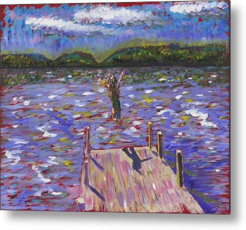 Lake Jump Metal Print featuring the painting No Fear by Preston Sandlin