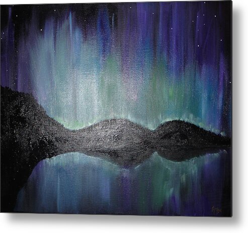 Northern Lights Metal Print featuring the painting Northern Lights of Laboradite by Angie Butler