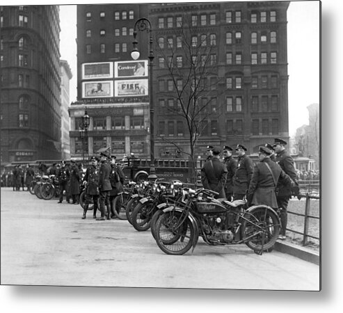 1920's Metal Print featuring the photograph NY Motorcycle Police by Underwood Archives