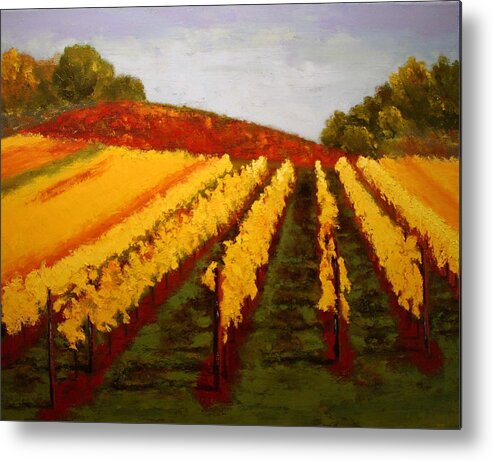 Landscape Metal Print featuring the painting October Vineyard by Nancy Jolley