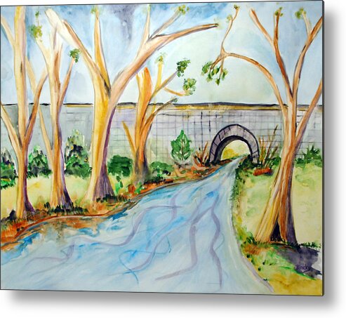 Nature Metal Print featuring the painting Old Stone Bridge by Donna Blackhall