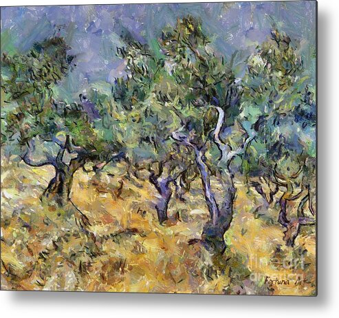 Van Gogh Metal Print featuring the painting Olive Grove in Autumn After Van Gogh by Dragica Micki Fortuna